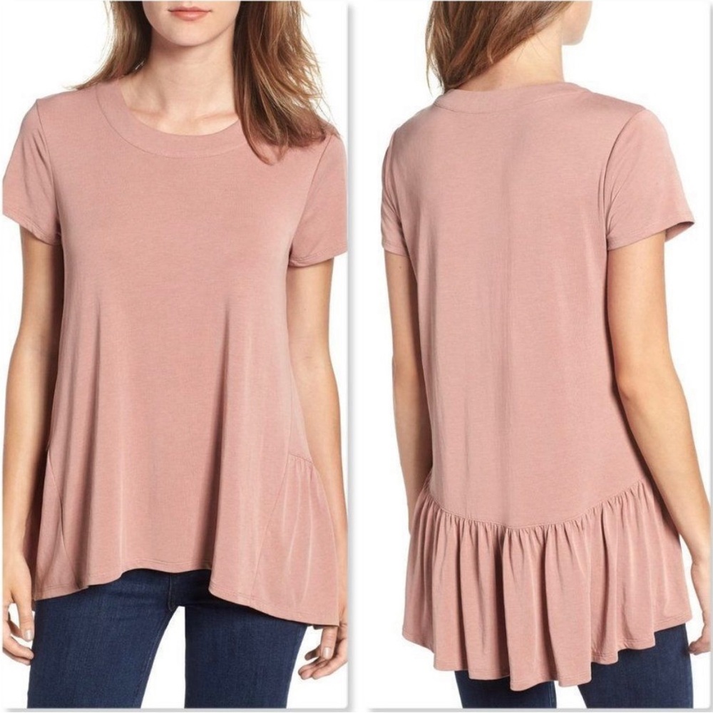Nordstrom Chelsea28 Ruffle Back Hem Tee Mauve Pink